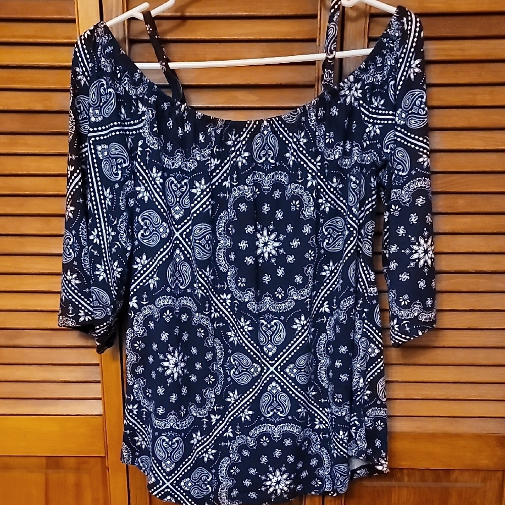 Navy Blue Paisley Women's Top